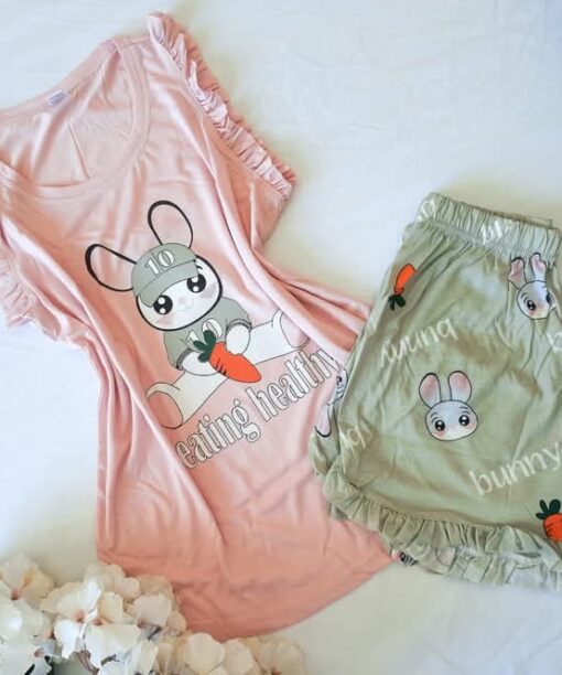 Pyjama Short Coton Rose Rabbit
