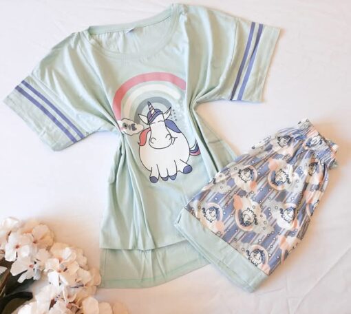 Pyjama Short Coton Vert Doux Love – Image 1