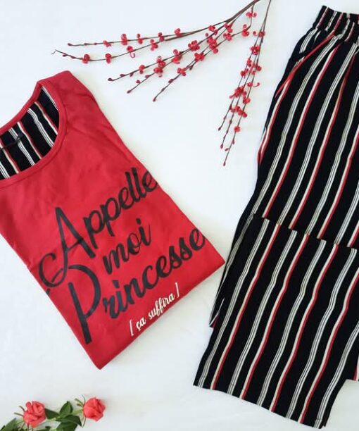 Pyjama Coton & Satin Rouge "Appelle Moi Princesse"