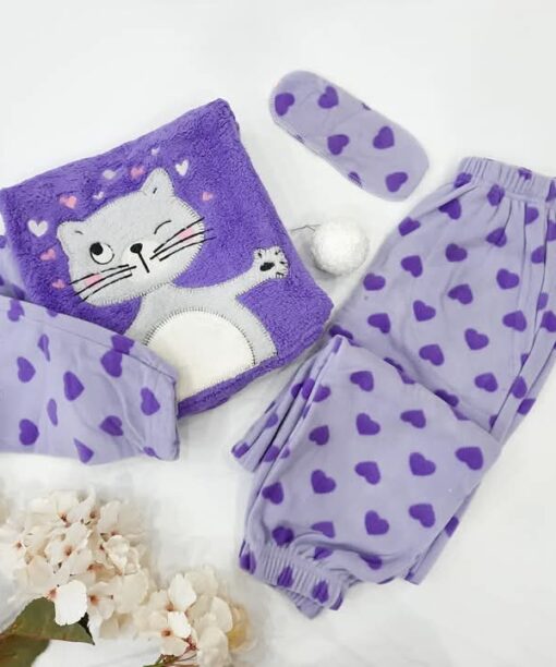 Pyjama Polaire Violet Cat