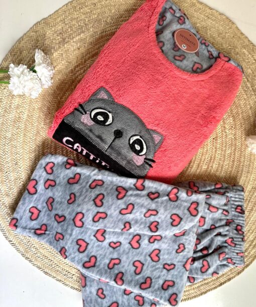 Pyjama Polaire Saumon & Gris