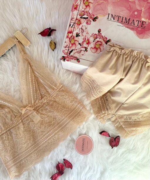 Bustier et Short  en Dentelle Caramel