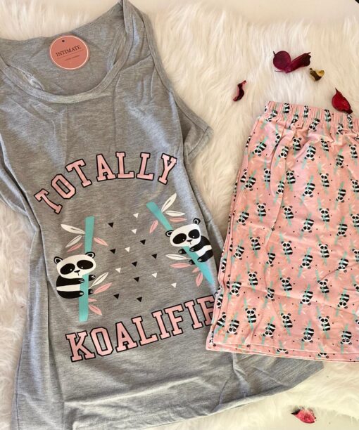 Pyjama Short Coton Rose & Gris KoalaLife