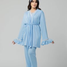 Parure Coton Viscose Bleu Ciel 5 pièces & 2 Accessoires