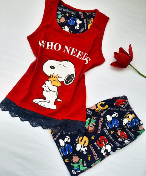 Pyjama Short Coton Rouge Snoopy