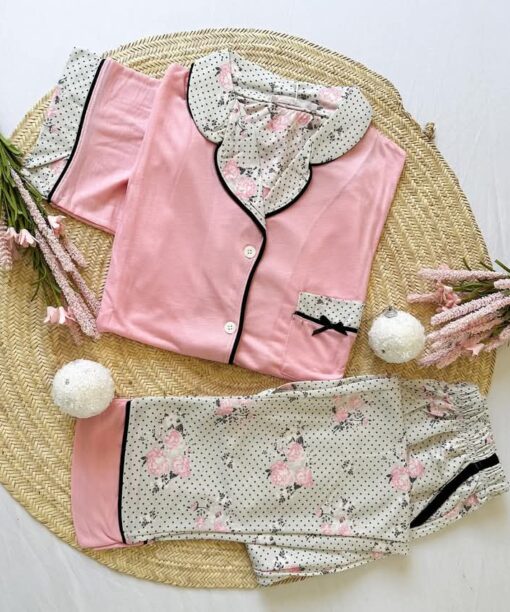 Pyjama Chemise Coton Rose & Fleuri