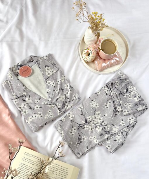 Pyjama Chemise Coton BOMBOU Gris Imprimé Fleuri