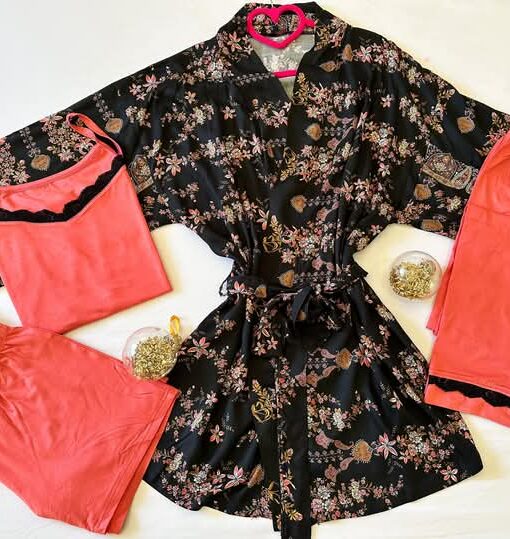 Parure 4 Pièces Noir et Corail