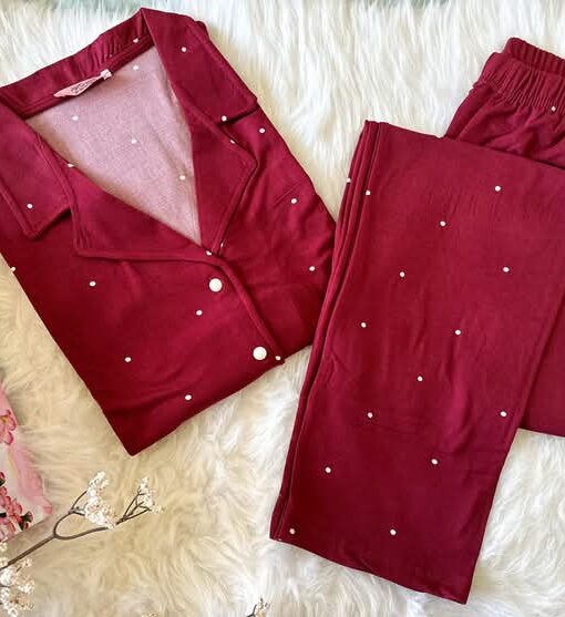 Pyjama Chemise Coton Rouge Bordeaux