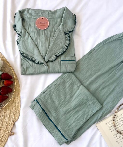 Pyjama Chemise Coton Vert D'eau