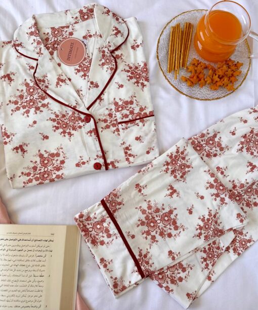 Pyjama Chemise Coton Blanc Imprimé Fleurs
