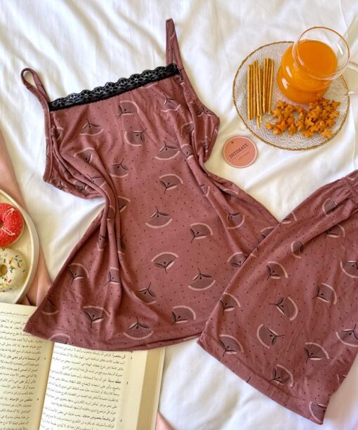 Pyjama Short Coton Aubergine