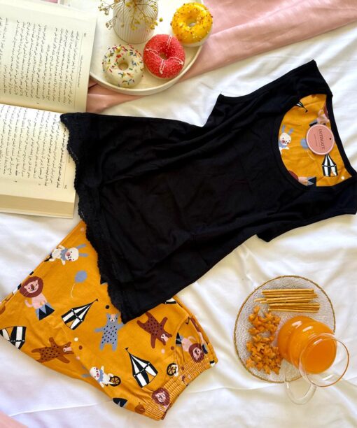Pyjama Short Coton Orangé & Noir