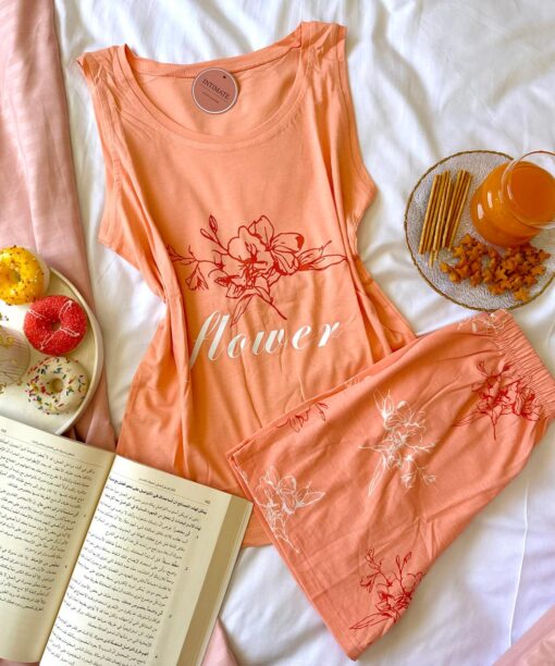 Pyjama Short Coton Orange Flower