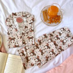 Pyjama Chemise Demi Manches Coton Beige WOFF