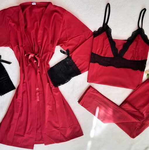 Pyjama 3 Pièces Coton Rouge & Noir