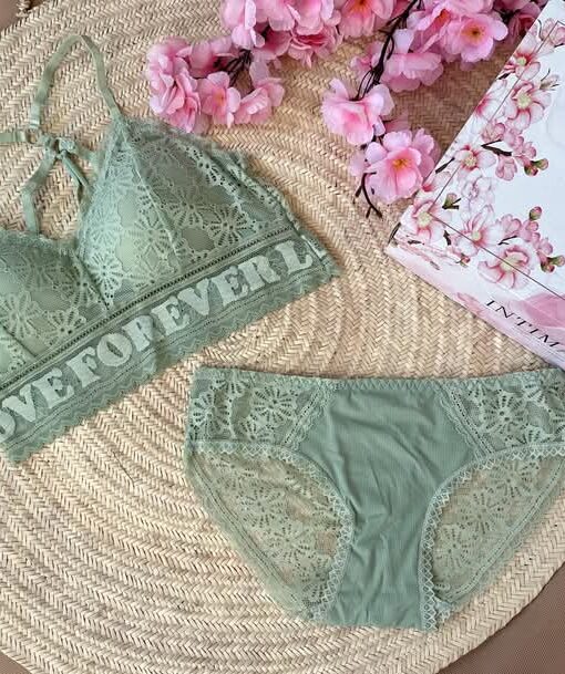 Bustier et Slip Dentelle Vert Doux