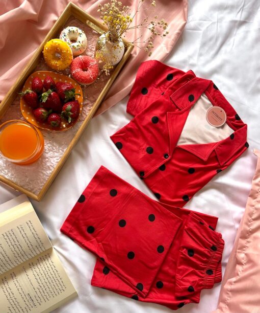 Pyjama Chemise Demi Manches Coton BOMBOU Pointillé Noir