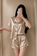Pyjama Short Satin Demi Manches Beige Champagne