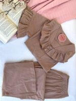 Pyjama Chemise Demi Manches Coton Beige Foncé