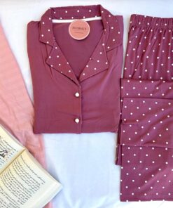 Pyjama Chemise Bambou Rose Pointillé Blanc