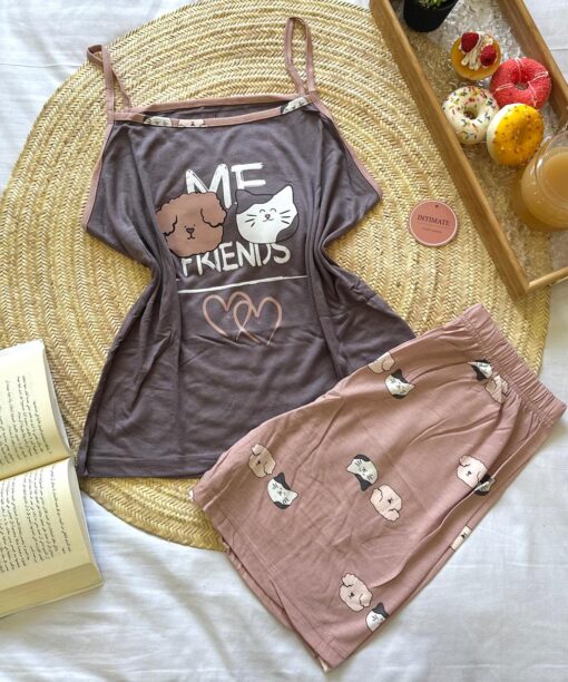 Pyjama Short Coton Marron "Friends"