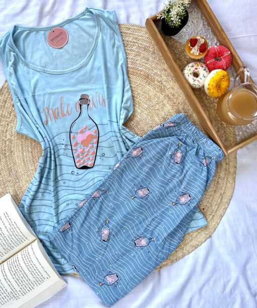 Pyjama Short Coton Turquoise "Make a Wish"