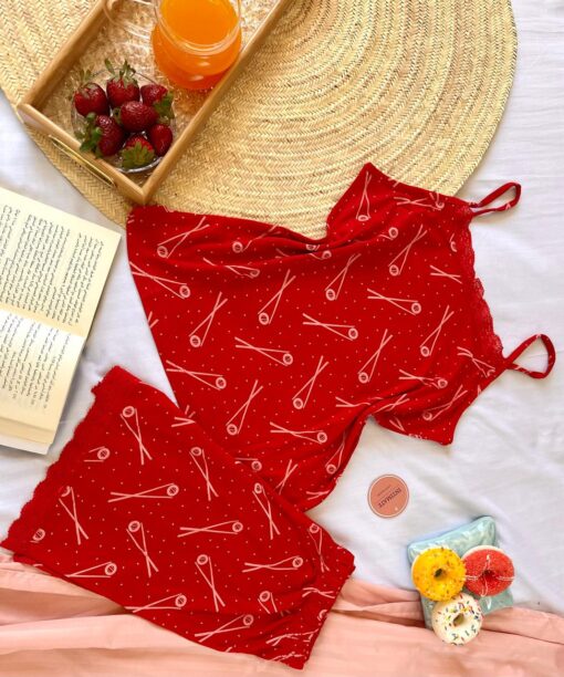 Pyjama Short Coton Rouge