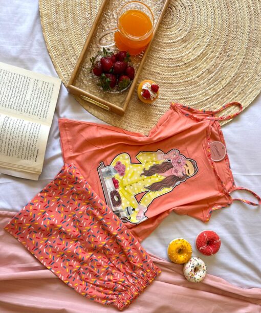 Pyjama Short Coton Orangé