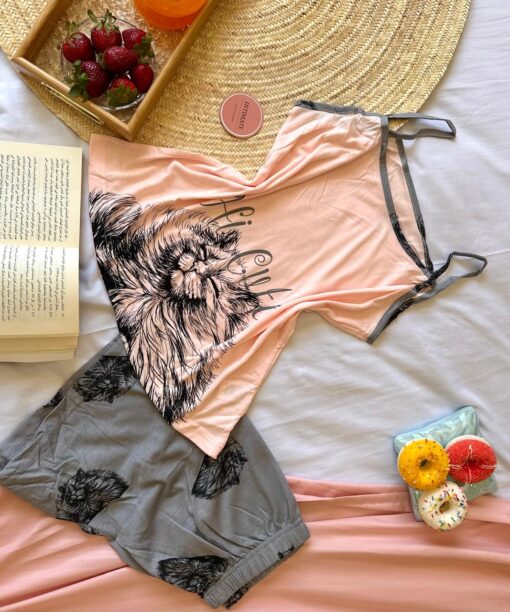 Pyjama Short Coton Rose & Gris