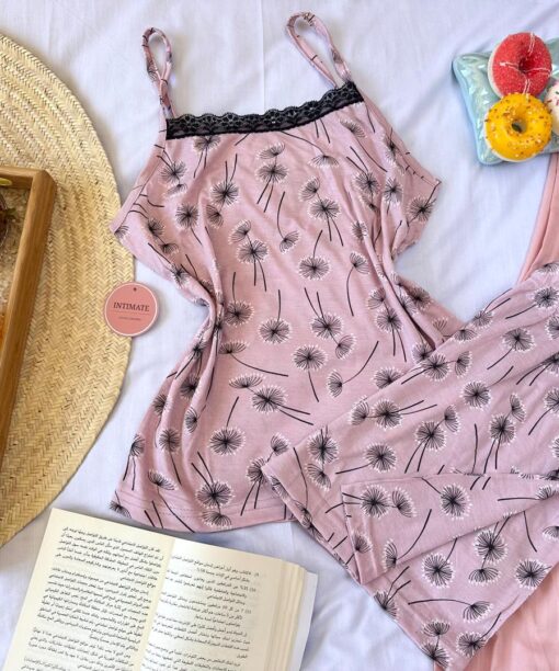 Pyjama Short Coton Rose Bébé & Dentelle Noire