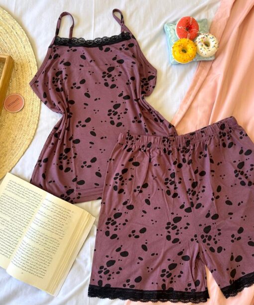 Pyjama Short Coton Aubergine & Noir