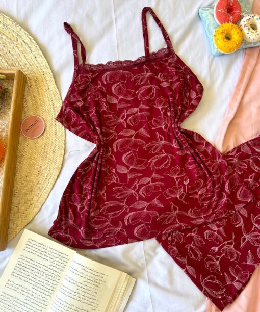 Pyjama Short Coton Rouge Bordeaux