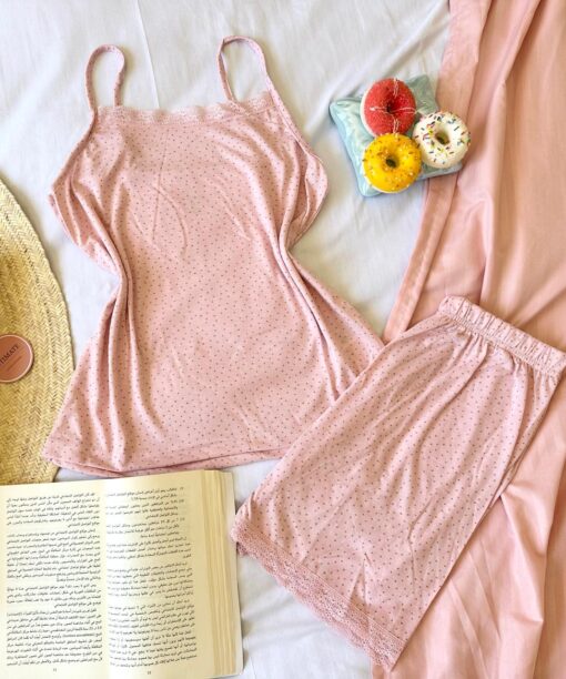 Pyjama Short Coton Rose Bébé Pointillé en Marron