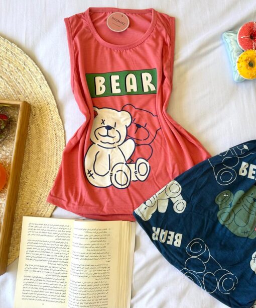Pyjama Short Coton Bleu & Rose Bear