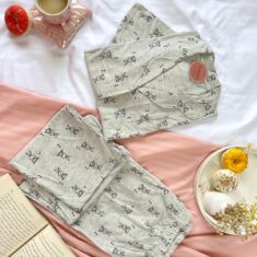 Pyjama Chemise Demi Manches Coton Gris Imprimé Lapins