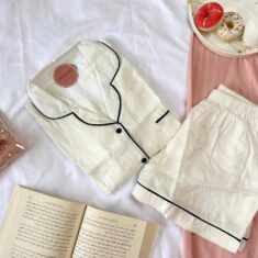 Pyjama Short Satin Demi Manches Blanc Sucré