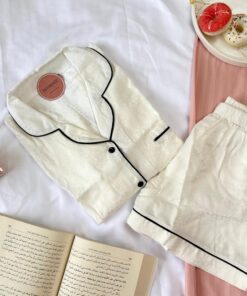 Pyjama Short Satin Demi Manches Blanc Sucré