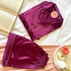 Pyjama Short Satin Demi Manches Violet