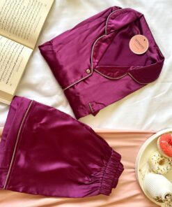 Pyjama Short Satin Demi Manches Violet