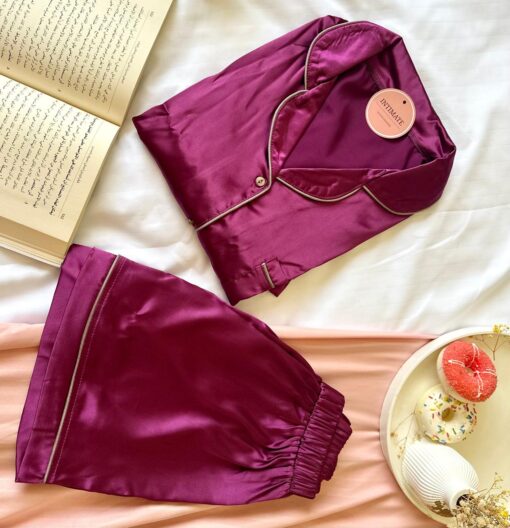 Pyjama Short Satin Demi Manches Violet – Image 1