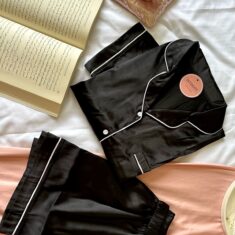 Pyjama Short Satin Demi Manches Noir