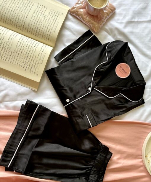 Pyjama Short Satin Demi Manches Noir
