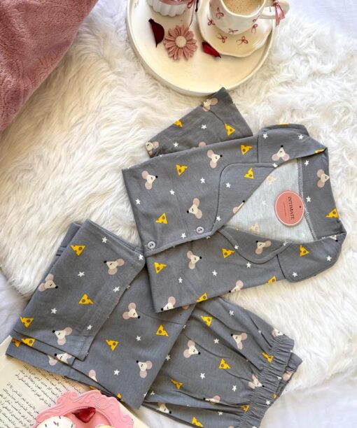Pyjama Chemise Demi Manches Coton Gris