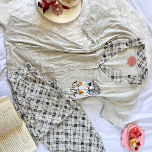 Pyjama Chemise Demi Manches Coton Gris "Today Is a Good Day"