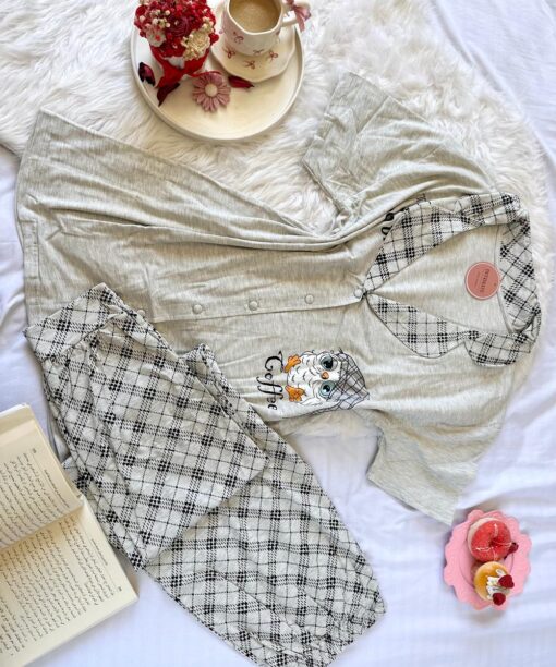 Pyjama Chemise Demi Manches Coton Gris "Today Is a Good Day"