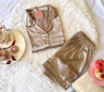 Pyjama Short Satin Demi Manches Beige Champagne – Image 2