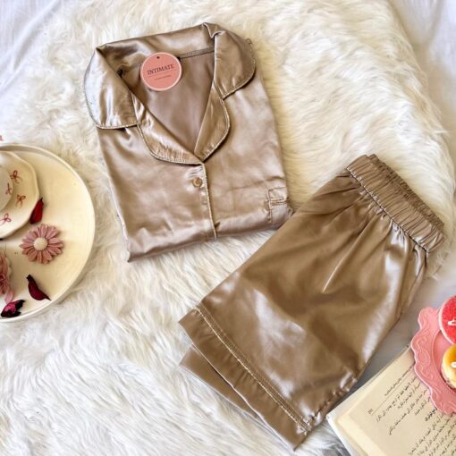 Pyjama Short Satin Demi Manches Beige Champagne