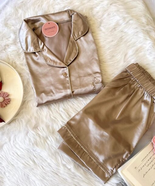 Pyjama Short Satin Demi Manches Rose Champagne
