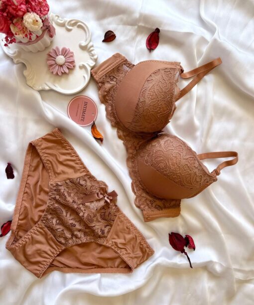 Soutien De Gorge Push UP et Culotte en Caramel